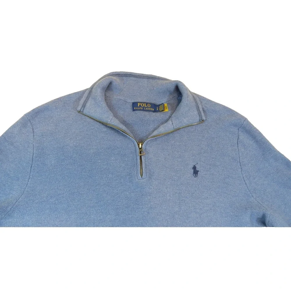 Polo Ralph Lauren Sweater Mens Large L Blue 1/4 Zip Pullover Cotton French Rib